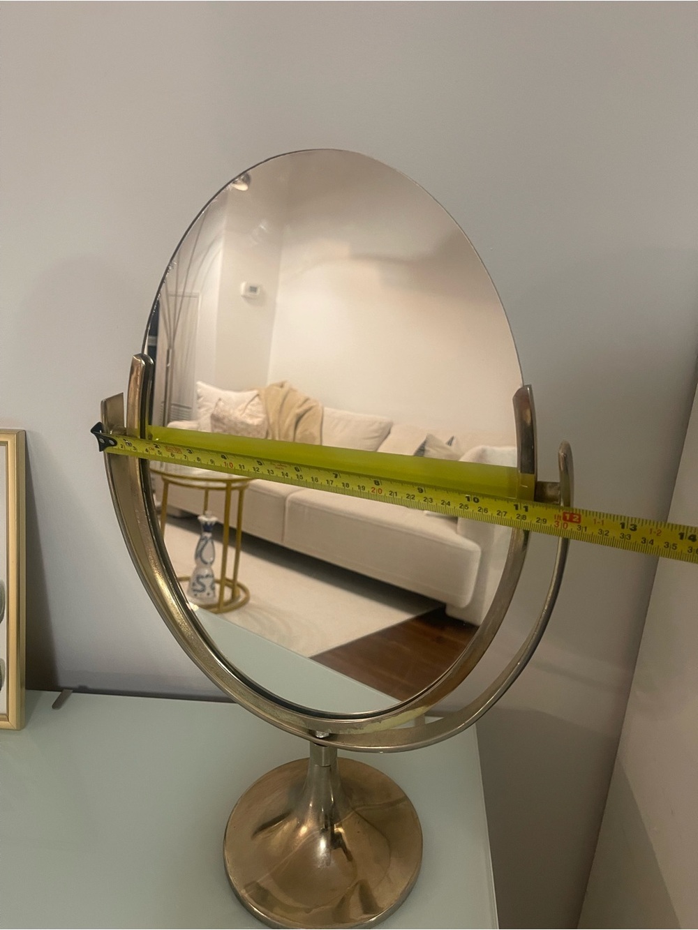 Brass Finish Oval Vanity Mirror - Gold - Picture 7 of 9